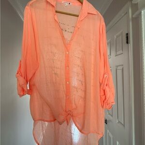 Sundry Orange 3/4 Sleeve Oversized Button Down